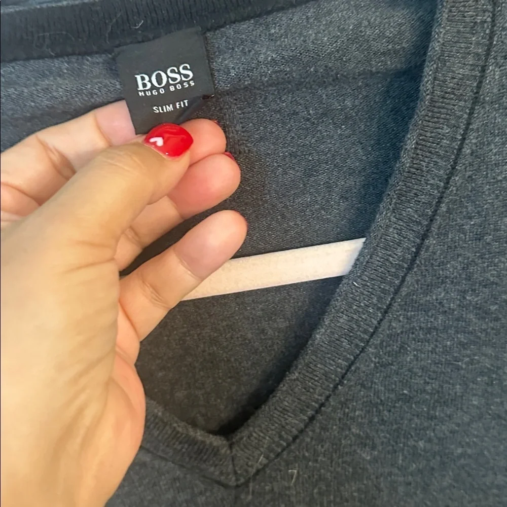 Hugo Boss Charcoal V-Neck Sweater merino wool size L